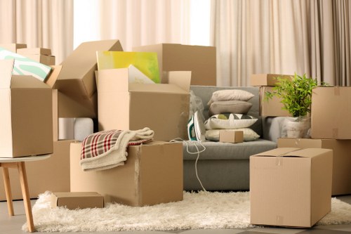 Packed boxes and furniture ready for local removal service