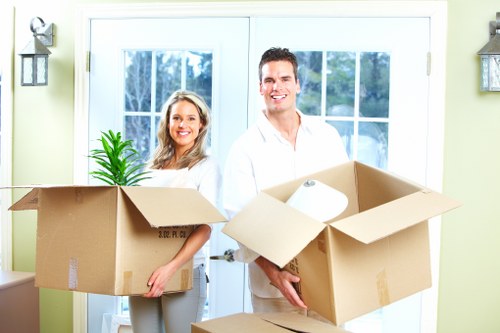 Removal company staff reviewing service terms