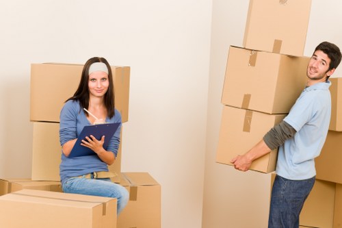 Local movers carrying furniture in a north London flat move